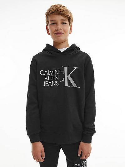 Calvin Klein Ruhák HU547547 | Calvin Klein Organic Cotton Logo Fiu Kapucnis Pulóver Fekete